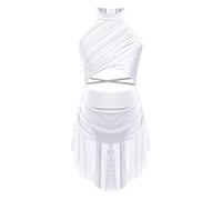 inlzdz Vestido De Danza Lírica Clásico para Niña Maillot Sin Manga Maillot De Patinaje Artístico Disfraz Bailarina Brillante De Fiesta Actuación Blanco A 13-14 años