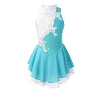 inlzdz Vestido de Patinaje Artístico para Niñas Maillot sin Manga de Danza con Falda Tul Leotardo Gimnasia Rítmica Competición Disfraz Brillante Baile C Lago Verde 9-10 años