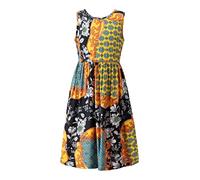 inlzdz Vestido Niña Verano Vestido Bohemio Corto sin Manga con Elástica Cintura Alto Vestido con Estampado Casual Vestido de Playa Vacaciones 3-14 Años Amarillo&Azul 11-12 años