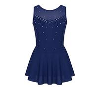 inlzdz Vestido Patinaje Artistico Maillot para Niña Traje Deportiva Elástica de Patinaje Maillots de Danza Ballet con Falda Irregular Azul Marino B 13-14 años