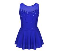 inlzdz Vestido Patinaje Artistico Maillot para Niña Traje Deportiva Elástica de Patinaje Maillots de Danza Ballet con Falda Irregular Azul 11-12 años
