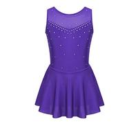 inlzdz Vestido Patinaje Artistico Maillot para Niña Traje Deportiva Elástica de Patinaje Maillots de Danza Ballet con Falda Irregular Violeta 8 años