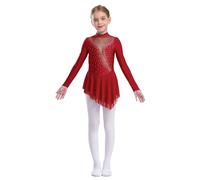 inlzdz Vestido Patinaje Artistico Niña Maillot De Ballet Danza Manga Larga Vestido con Lentejuelas Disfraz De Bailarina Competición borgoña 7-8 años