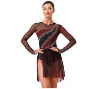 inlzdz Vestidos De Baile De Patinaje Artístico para Mujer Body De Danza Gimnasia Rítmica Vestido De Danza Lírica Dancewear borgoña XXL