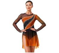 inlzdz Vestidos De Baile De Patinaje Artístico para Mujer Body De Danza Gimnasia Rítmica Vestido De Danza Lírica Dancewear Naranja S