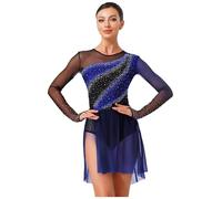 inlzdz Vestidos De Baile De Patinaje Artístico para Mujer Body De Danza Gimnasia Rítmica Vestido De Danza Lírica Dancewear Azul Real XXL