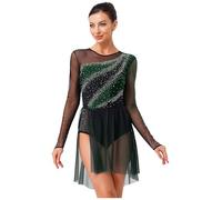 inlzdz Vestidos De Baile De Patinaje Artístico para Mujer Body De Danza Gimnasia Rítmica Vestido De Danza Lírica Dancewear Verde Oscuro L