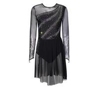 inlzdz Vestidos De Baile De Patinaje Artístico para Mujer Body De Danza Gimnasia Rítmica Vestido De Danza Lírica Dancewear Negro L