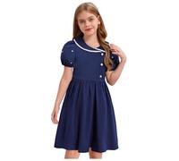 inlzdz Vestidos Náuticos De Marinero para Niñas Vestido Elegante Manga Corta Uniforme De Colegiala Japonesa Vestido De Tenis Activo Azul Oscuro 15-16 años