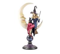 Inmaculada Romero IR Bruja Figura 52 cm. sentada sobre Luna Imagen Resina Gato Negro Escoba