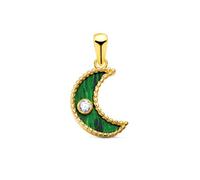 Inmaculada Romero IR Colgante en Oro de 18k con 12.5mm. forma de luna piedra malaquita circonita centro cerco bolas