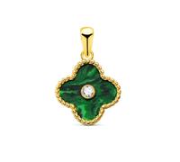 Inmaculada Romero IR Colgante en Oro de 18k con 12.5mm. forma de trébol piedra malaquita circonita centro cerco bolas