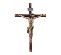 Inmaculada Romero IR Cristo Cruz Crucificado Figura 50 cm. Imagen Resina Jesús Ojos Abiertos Cruz Color Madera