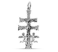 Inmaculada Romero IR Cruz Caravaca colgante plata Ley 925m maciza 5.7cm. Virgen detrás detalles tallados