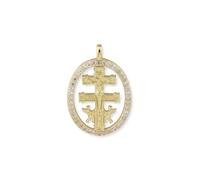 Inmaculada Romero IR Cruz de Caravaca Colgante en Plata de Ley 925m chapado en oro amuleto con 18mm. y circonitas