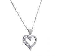 Inmaculada Romero IR Gargantilla Collar Plata Ley 925m cadena rolo 42cm. colgante corazón 16mm. calado circonitas