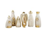 Inmaculada Romero IR Nacimiento Misterio Navidad Moderno 7 Piezas 23 cm. Figuras Resina Color Crema Oro Niño Jesús Virgen