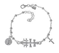 Inmaculada Romero IR Pulsera Cruz de Caravaca Medalla San Benito Plata Ley 925m 17cm. combinada bolas lisas 3mm.