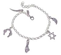 Inmaculada Romero IR Pulsera para el Mal de Ojo en Plata de Ley 925m de 17cm. Puño Estrella David Herradura