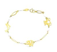 Inmaculada Romero IR Pulsera para Primera Comunión en Oro 9k de 16cm. motivo animales de 4.5mm. y 7 perlas