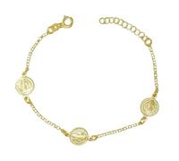 Inmaculada Romero IR San Benito Pulsera Plata Ley 925m chapada oro 19cm. cadena rolo medallas 10mm.