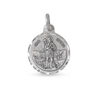 Inmaculada Romero IR San Isidro Labrador Medalla en Plata de Ley 925m con 20mm. borde tallado patrón de los campesinos