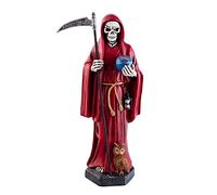 Inmaculada Romero IR Santísima Muerte roja Figura 40 cm. Detalles búho Bola Mundo Imagen Resina peana