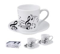 Inmaculada Romero IR Set 2 tazas pequeñas 6 cm. modelo MÚSICA, blancas detalles musicales negros.