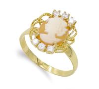 Inmaculada Romero IR Sortija Camafeo en Oro de 18k ovalado de15 x 13mm. con circonitas y cerco reliado