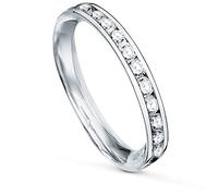 Inmaculada Romero IR Sortija de Oro Blanco 9k para Mujer con Circonitas en montura carril 2.8 mm de ancho