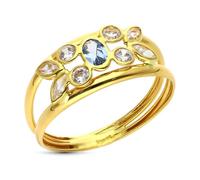 Inmaculada Romero IR Sortija Oro de 9k con dos cuerpos y centro cabeza con aguamarina y circonitas ancho máximo de 8mm.