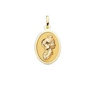 Inmaculada Romero IR Virgen Niña Medalla de Oro 18k para Primera Comunión en 21mm. y forma ovalada acabada en brillo