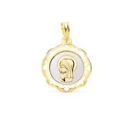 Inmaculada Romero IR Virgen Niña Medalla en Oro de 18k para Primera Comunión 20mm. esmaltada blanco calada