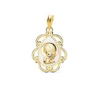 Inmaculada Romero IR Virgen Niña Medalla en Oro de 18k para Primera Comunión 22mm. esmaltada blanco calada