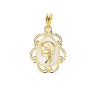 Inmaculada Romero IR Virgen Niña Medalla en Oro de 18k para Primera Comunión 22mm. esmaltada blanco cerco