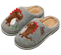 INMINPIN Zapatillas de Estar por Casa para Niñas Niños Caliente Pelusa Pantuflas de Invierno Lindo Zapatos Interior de Algodón con Dinosaurio de Dibujos Animados,Gris,25/26 EU=Fabricante 26/27