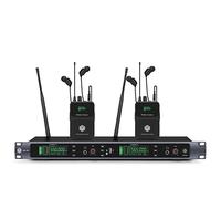 INMix EM200 UHF - Sistema de monitor inalámbrico en el oído de 2 canales, 2 paquetes de monitoreo con auriculares en escenario, banda, estudio de grabación, actuaciones en vivo