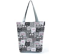 INN Cats Bolso de mujer de lona de algodón, bolsa de la compra, bolsa de tela, Tote Bag con estampados de dibujos motivos gatos (cat_gris)
