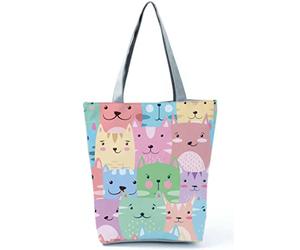 INN Cats Bolso de mujer de lona de algodón, bolsa de la compra, bolsa de tela, Tote Bag con estampados de dibujos motivos gatos (cat_arcoiris)