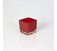 INNA-Glas Pequeño portavelas de Cristal Kim, Rojo, 6 x 6 x 6cm - Farol de Vidrio - Vasito Decorativo