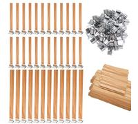 INNAL 100 Pcs Mechas de Madera para Velas con 50 Bases, Mecha de Madero Natura, Mecha de Vela de Madera Cortable, Mechas de Velas de Madera, Sin Humo, para Aromaterapia De Vela De Bricolaje