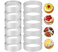 INNAL 12 Piezas Moldes Perforados Tartaletas 8cm 5cm Aros para Tartas en Acero Inoxidable 430 Anillo Perforado para Tartas Anillos Circulares para Tarta Pasteles Mini Pizzas Muffins