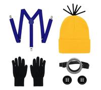 INNAL 7 Pieza Accesorios de Disfraz Amarillo para Cosplay, 1 Gafas, 1 Gorro, 1 Guantes, 1 Tirantes, 2 Botones, Accesorios de Disfraces Halloween, Disfraz Minion para Adultos y Niños