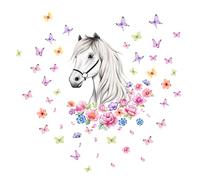 INNAL Adhesivo de Pared de Caballo 30 * 40 CM Adhesivo de Pared de Flor de Mariposa,Adecuado para Pegatinas de Pared de Dormitorio de Niños y Niñas, Decoración de Pared de TV de Sala de Estar