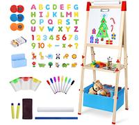 Innedu Caballetes para Niños, Pizarra Caballete Infantil de Doble Cara con Altura Ajustable, Colorido Borrable Tablero de Dibujo con Rollo Papel y Caja de Almacenamiento para Niños