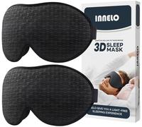 INNELO Pack de 2 antifaz para dormir para hombre y mujer, cómodo y transpirable, 3D, con cuencas profundas y almohadillas nasales elevadas, gafas de dormir 100% bloqueadoras de luz, para viajes, negro