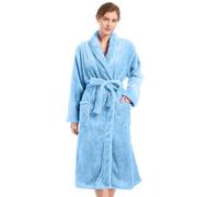 Inner Wish - Bata de baño de felpa para mujer, cálida y acogedora, bata de spa femenina con bolsillos, Azul cielo, S/M