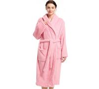 Inner Wish - Bata de baño de felpa para mujer, cálida y acogedora, bata de spa femenina con bolsillos, Rosa claro, XXL/3XL