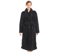 Inner Wish Bata de felpa para mujer, acogedora y cálida, bata de baño mullida con bolsillos (gris claro + rojo rosa), Negro -, XXL/3XL