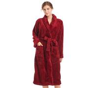 Inner Wish Bata de felpa para mujer, acogedora y cálida, bata de baño mullida con bolsillos (gris claro + rojo rosa), Borgoña, L-XL